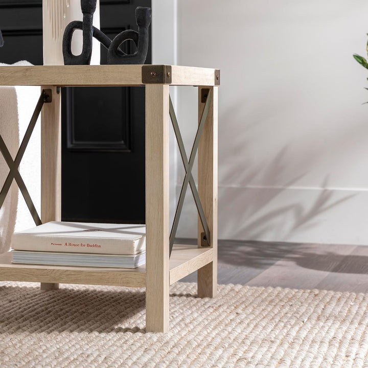 Sedalia Modern Farmhouse Metal X Side Table, Oak