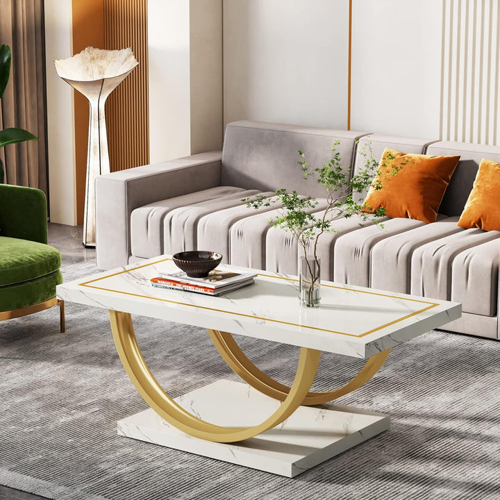 Elegant Faux Marble Coffee Table, Whitegold