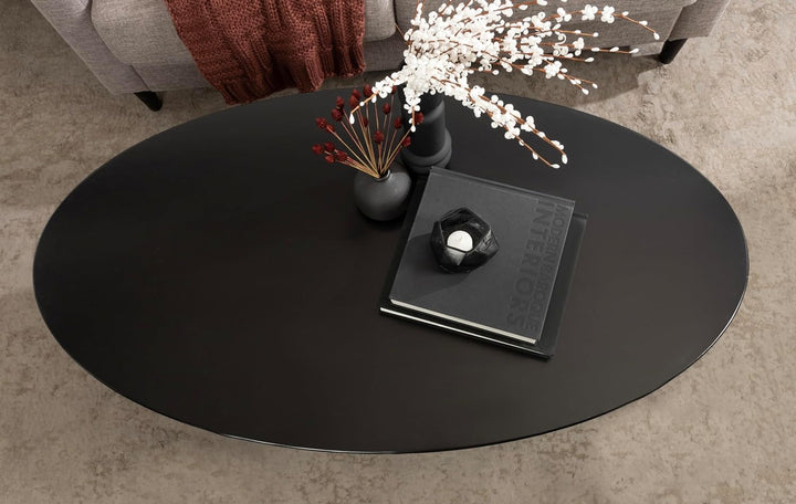 Kate and Laurel Nylah Mid-Century Modern Oval Coffee Table, Black