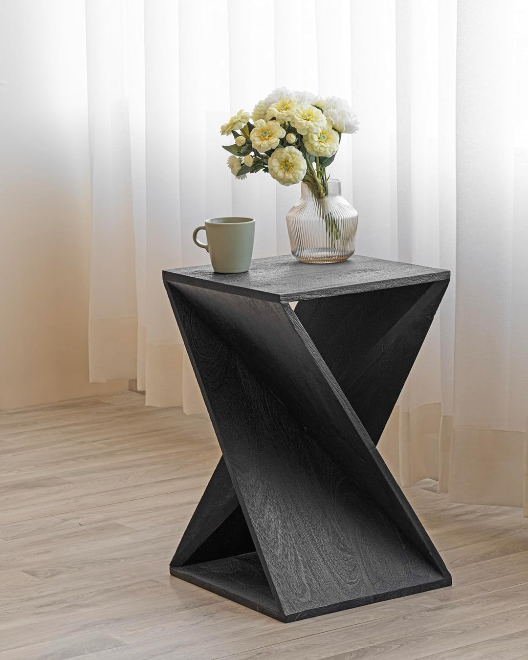 Mango Wood Twisted X End Table Black