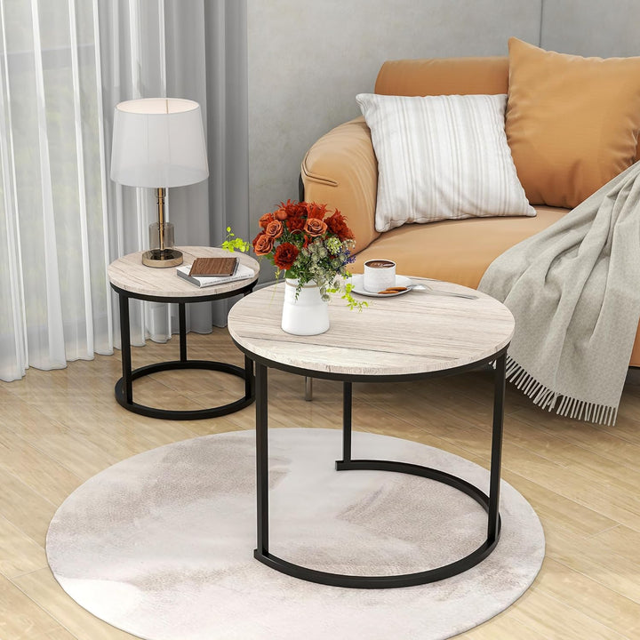 Round Coffee Table Set for Living Room, Black