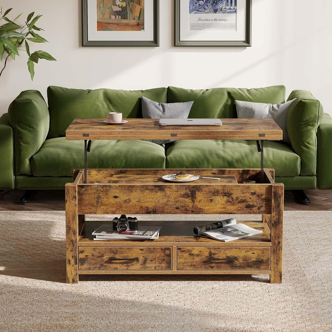 Rolanstar Multi-Function Convertible Coffee Table, Rustic Brown