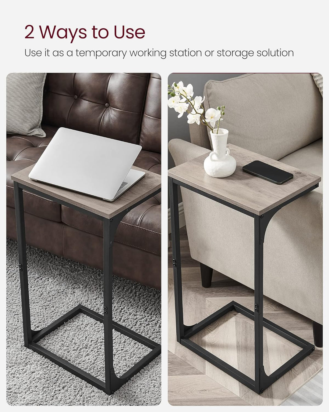 C-Shaped End Table, Sofa Side Table, Metal Frame