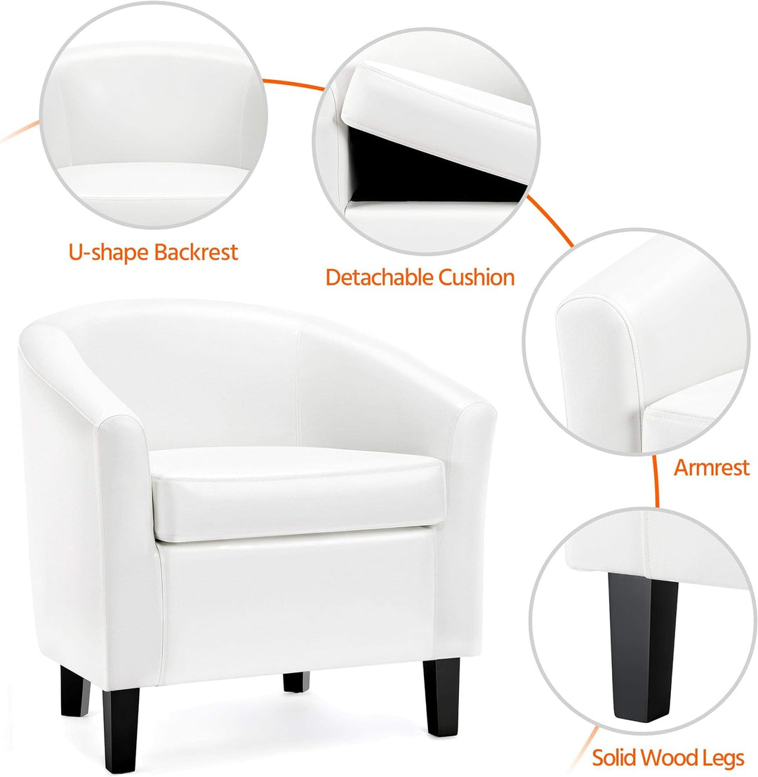 Faux Leather Accent Chair, Modern Barrel, White