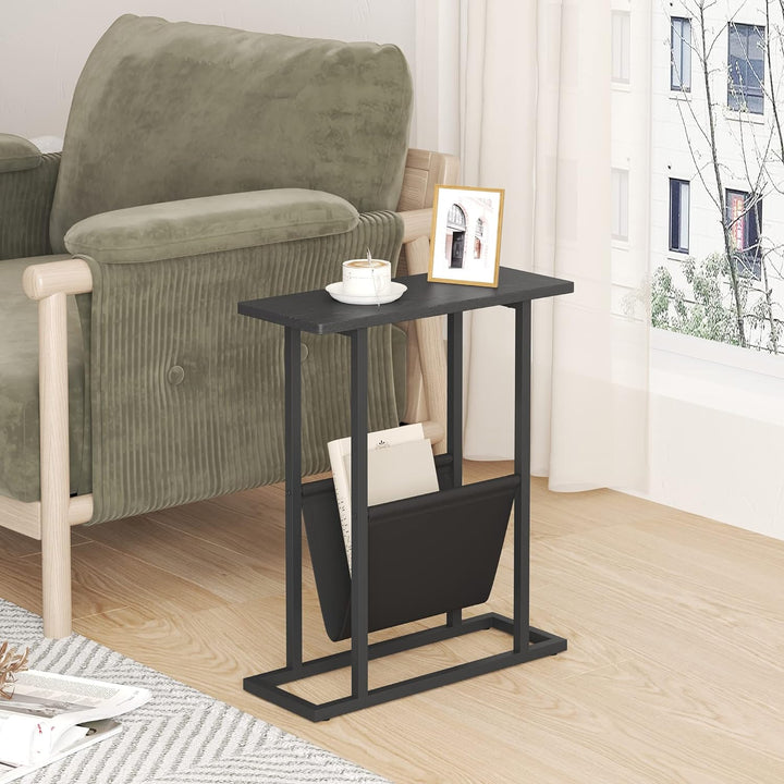 Small Narrow Side Table, Slim End Table, Black Oak