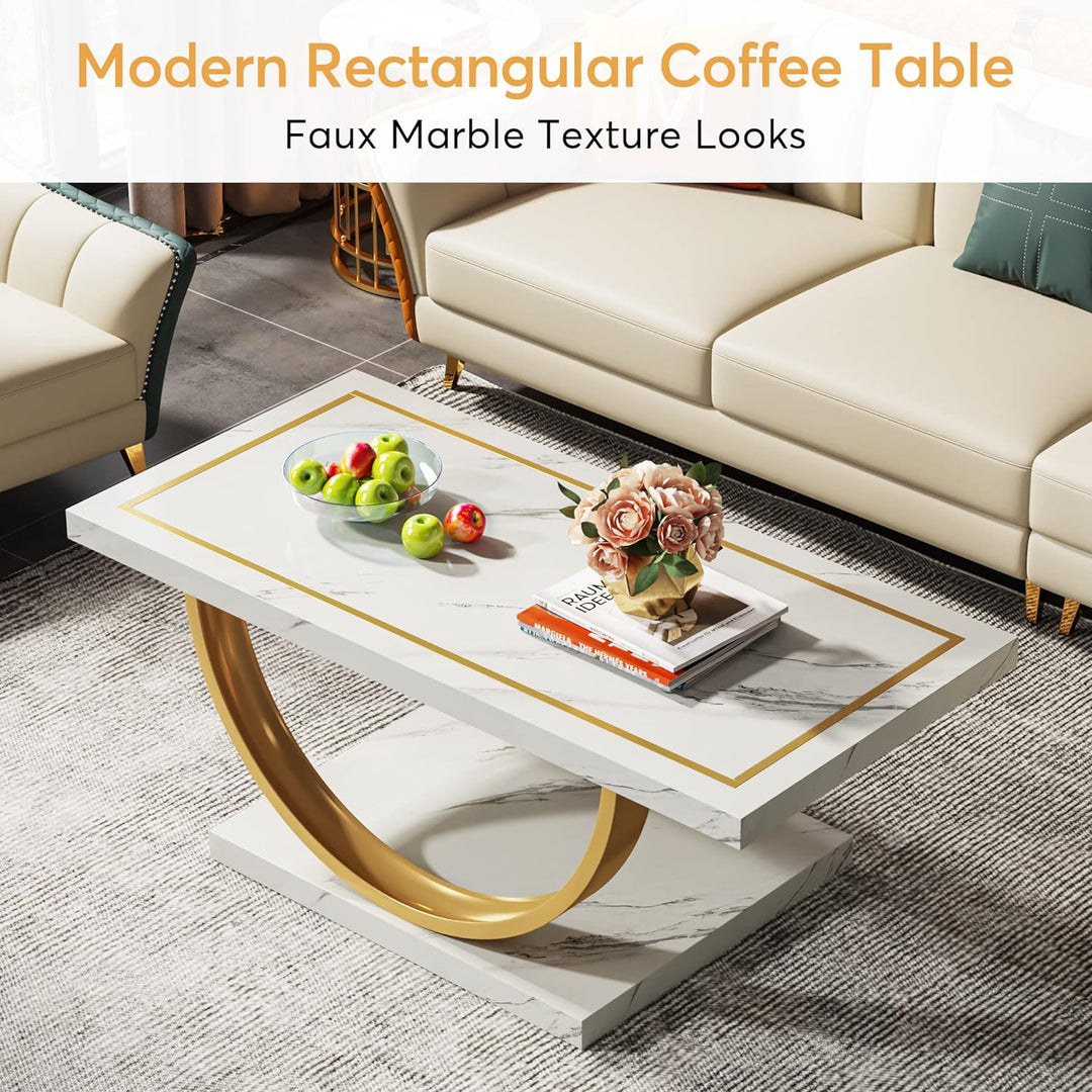 Elegant Faux Marble Coffee Table, Whitegold