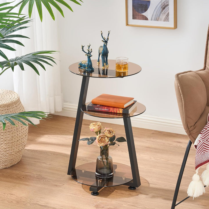 Round End Table Tempered Glass Side Table