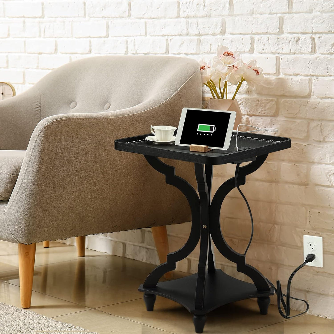 Farmhouse Accent End Table w/ Charging Station