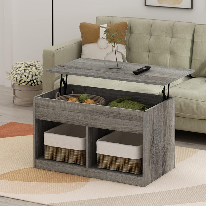 Furinno Jensen Lift Top Coffee Table Hidden Storage, French Oak Grey