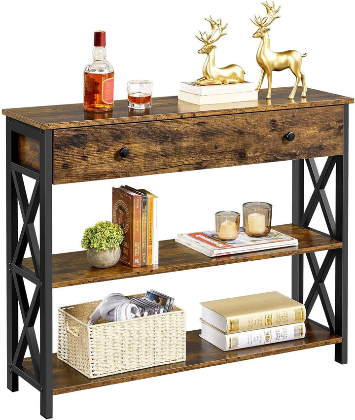 Console Table with Drawer, Sofa Table, Brown