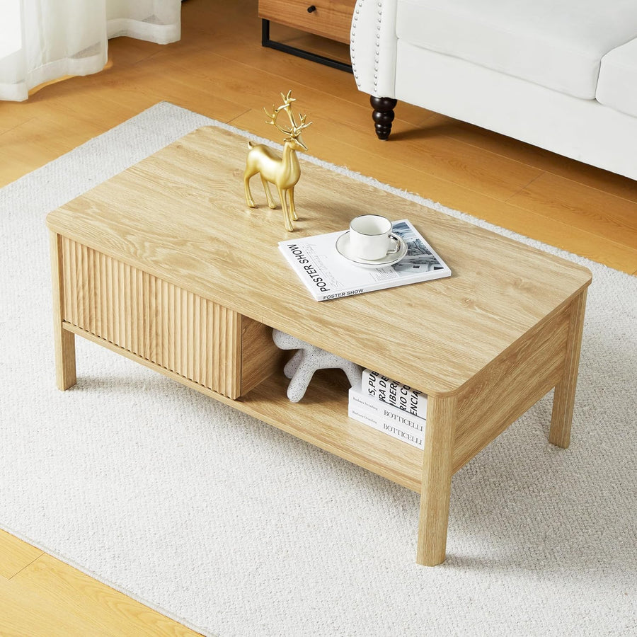 Mid-Century Modern Rectangular Wood Coffee Table, Natural