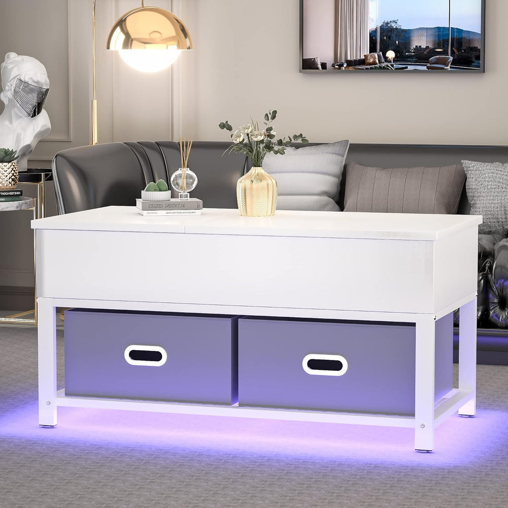 Lift Top Coffee Table with Storage, Modern Square Center Tables, White