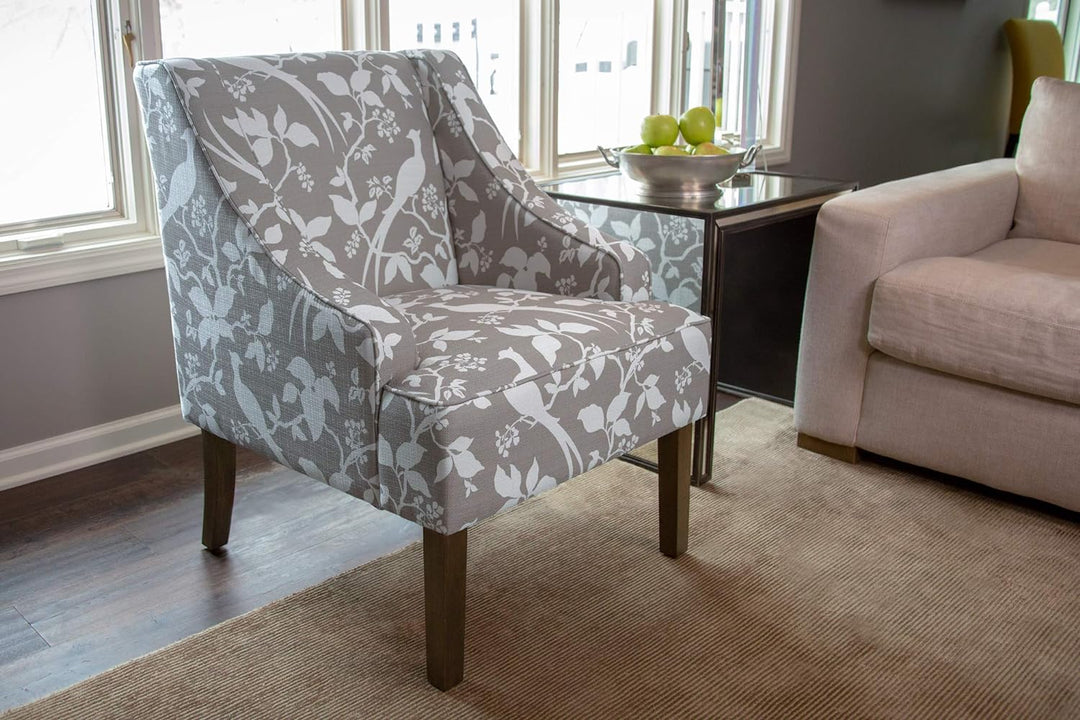 Velvet Swoop Arm Chairs, Grey Floral Tree