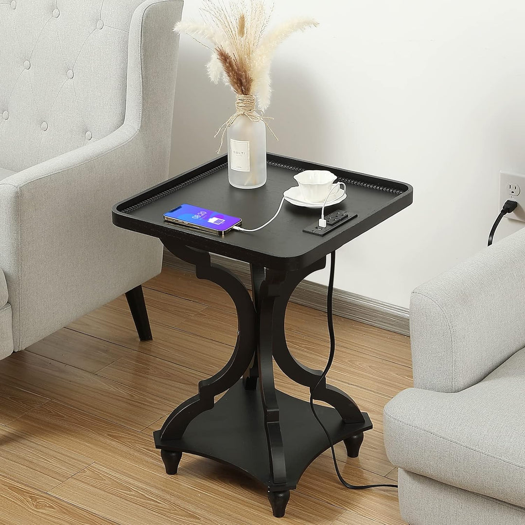 Farmhouse Accent End Table w/ Charging Station