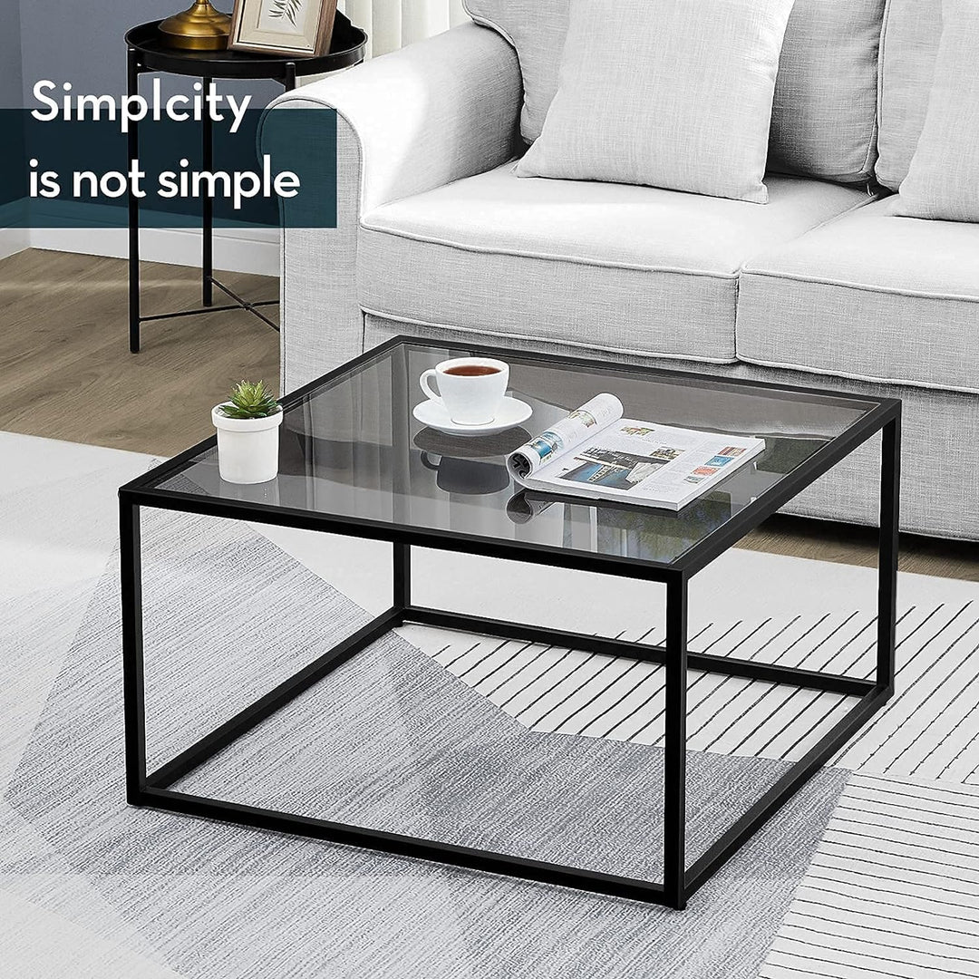 Glass Coffee Table, Small Modern Square Center Table, Gray Black