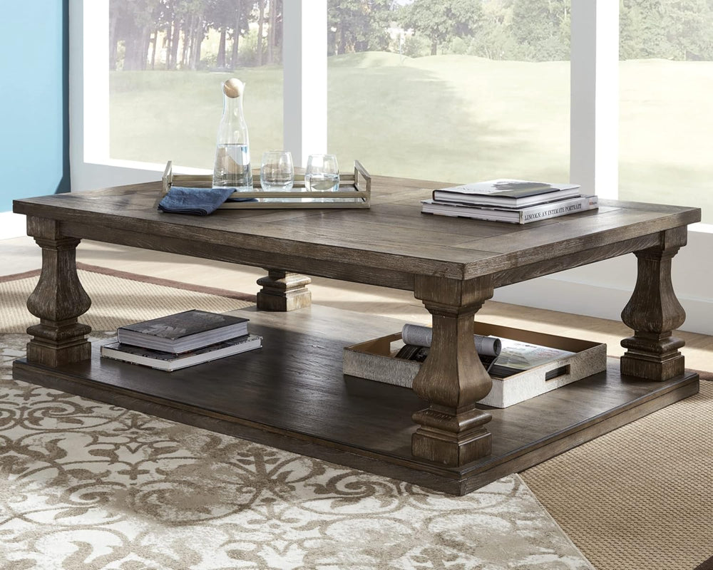 Farmhouse Coffee Table with Weathered Gray Finish, Gray