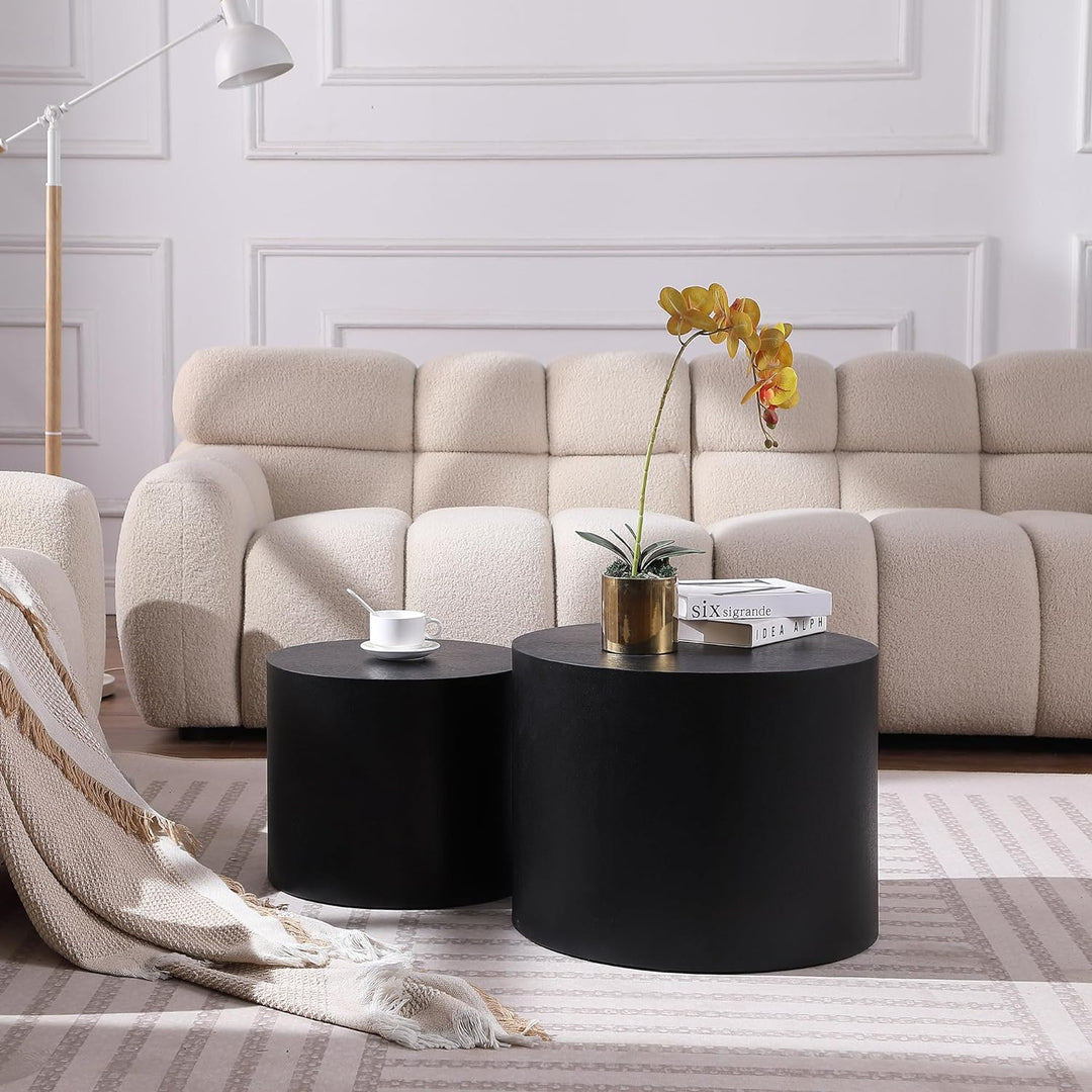 Elegant Black Round Coffee Table Set, Nesting Drum Side Tables, 18.89"round Black