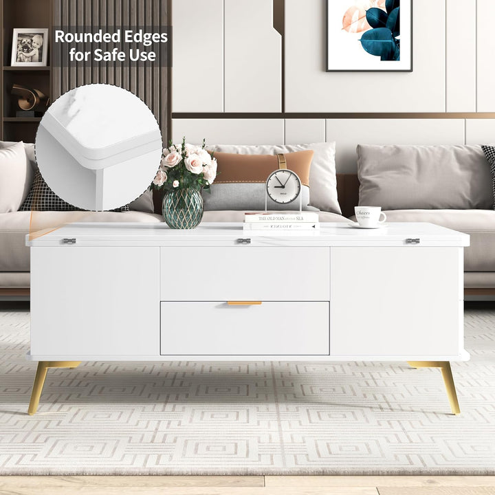 Merax Modern Lift Top Coffee Table with Drawers, White