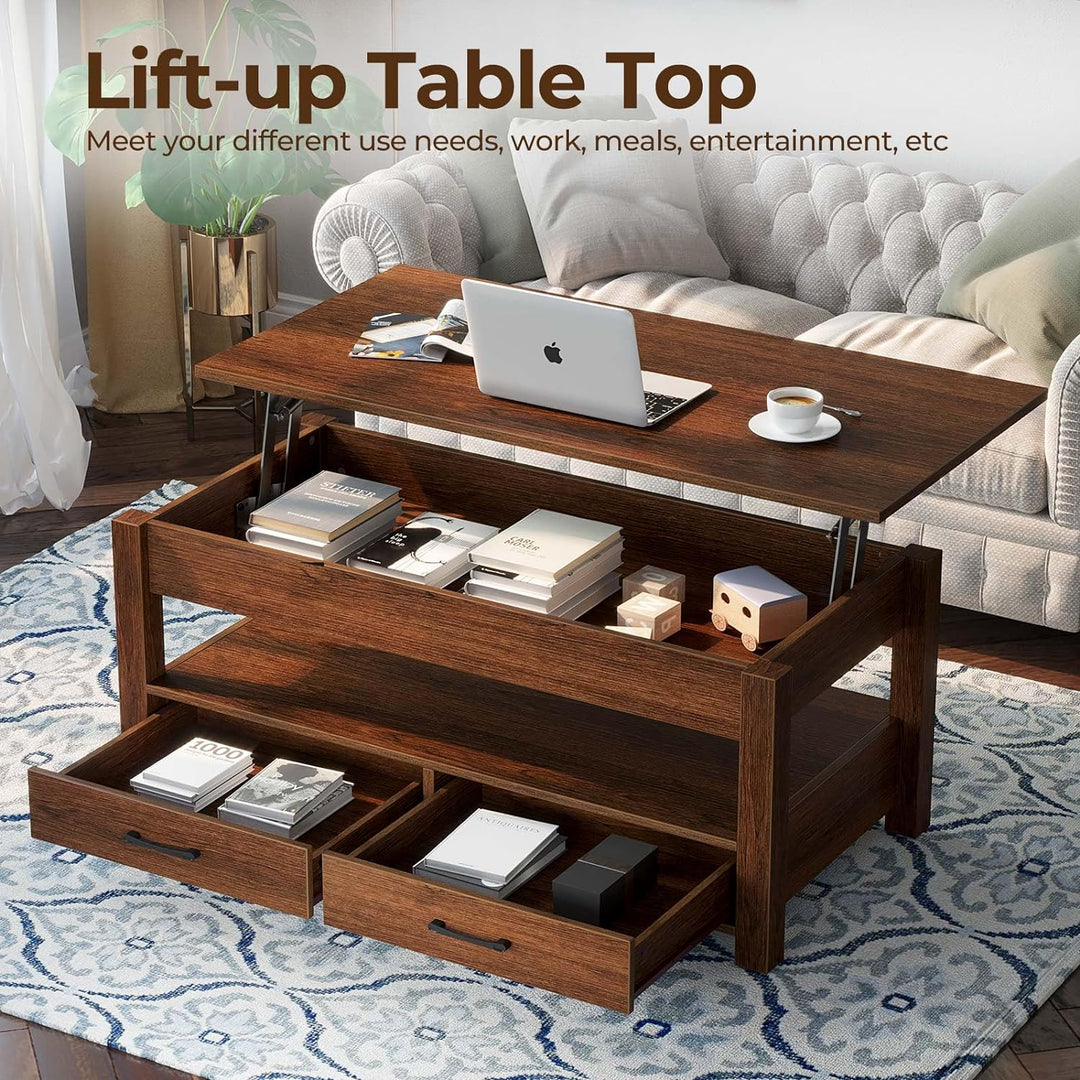 Rolanstar Lift Top Coffee Table w/ Drawers, Hidden Compartment, Espresso