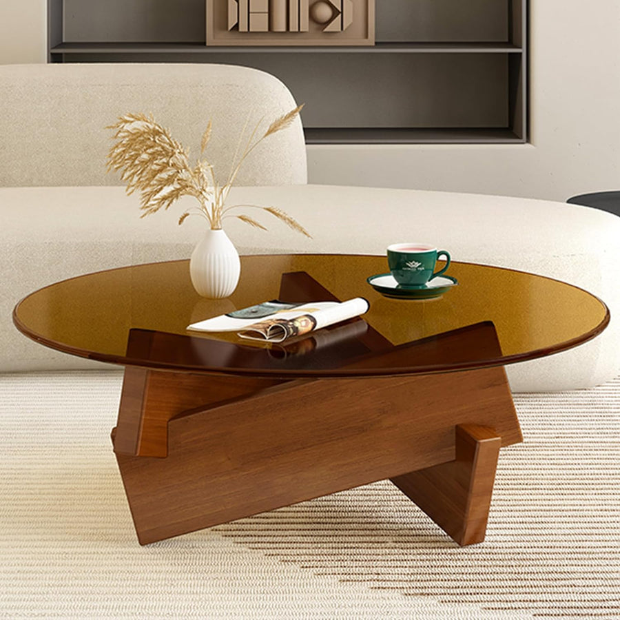 Stylish Round Coffee Table for Living Room, Walnut Brown