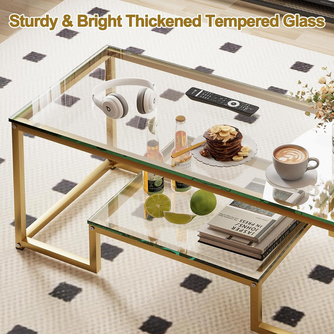 Gold Glass 2 Tier Rectangle Coffee Table