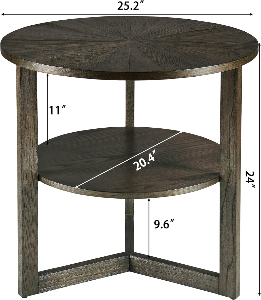 Large Round End Table Rustic Beside Table