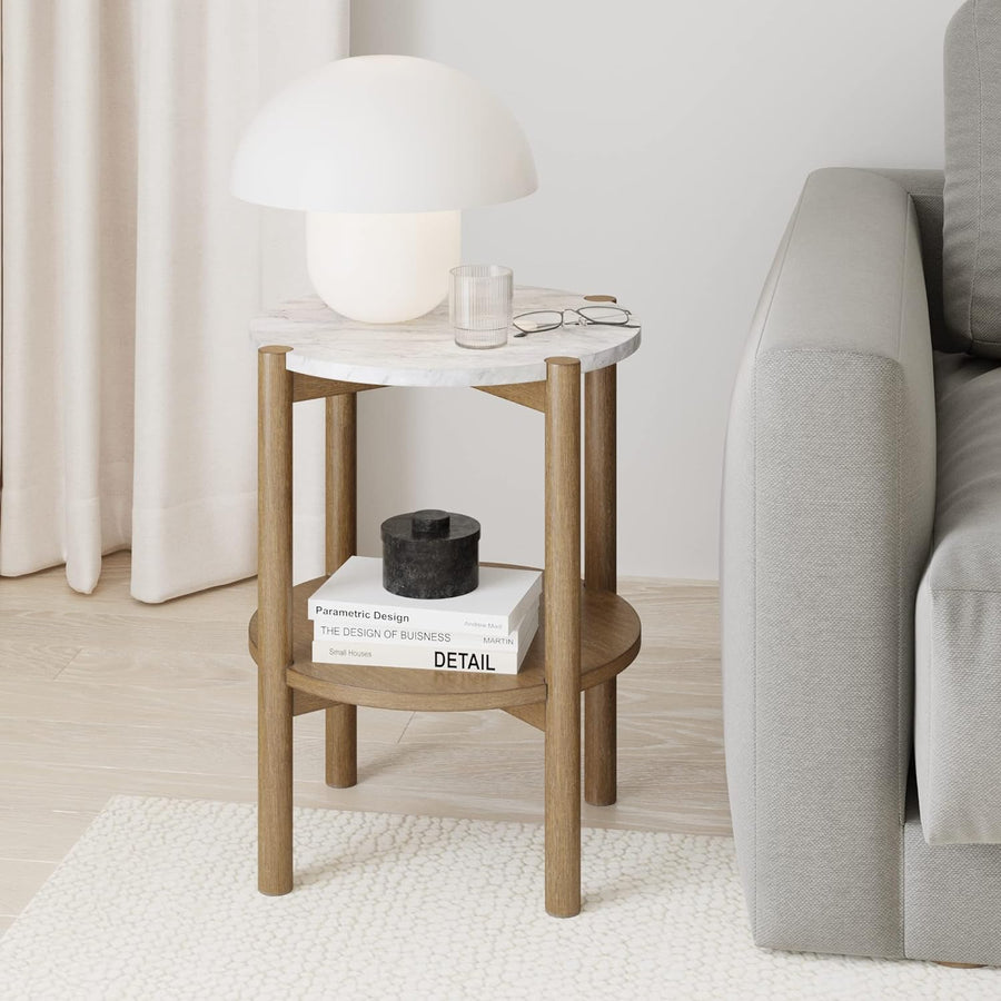 Tucker Round Accent Side Table, Light Brown