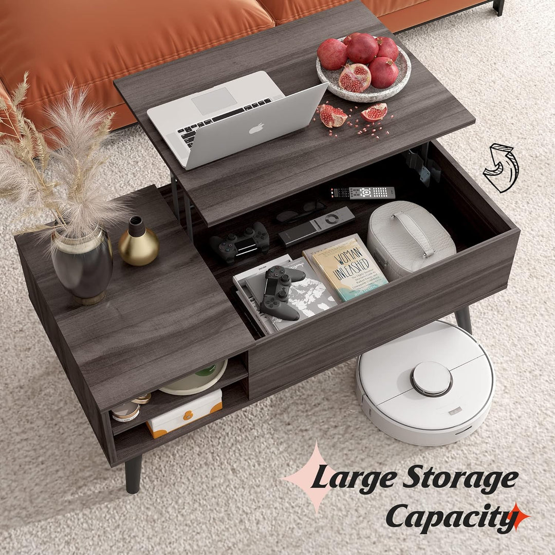 Lift Top Coffee Table with Hidden Storage, Adjustable Shelf, Grey