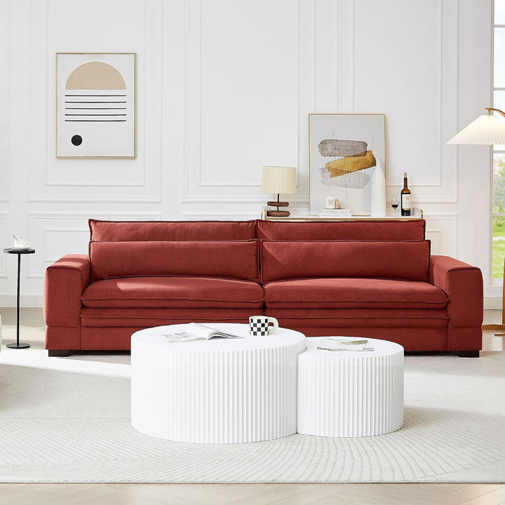 Modern Fluted Coffee Table Set, Round White Side Tables