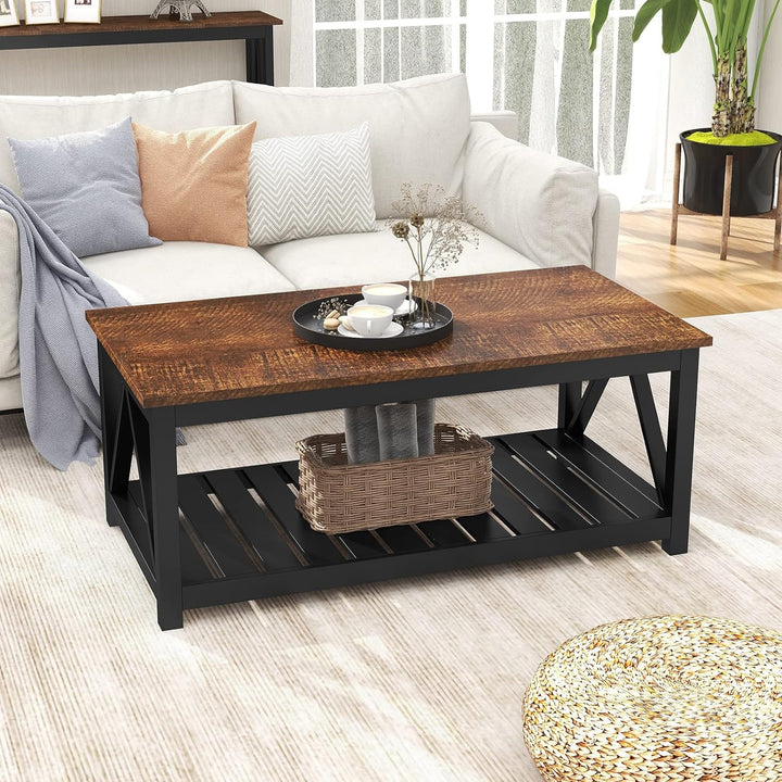 Rustic Vintage Coffee Table with Shelf, 40-Inch, Black