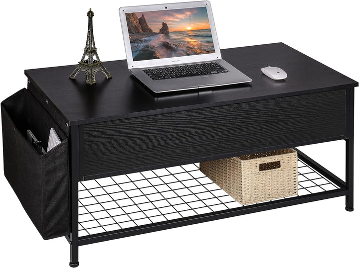 Lift-Top Coffee Table with Hidden Storage, Black