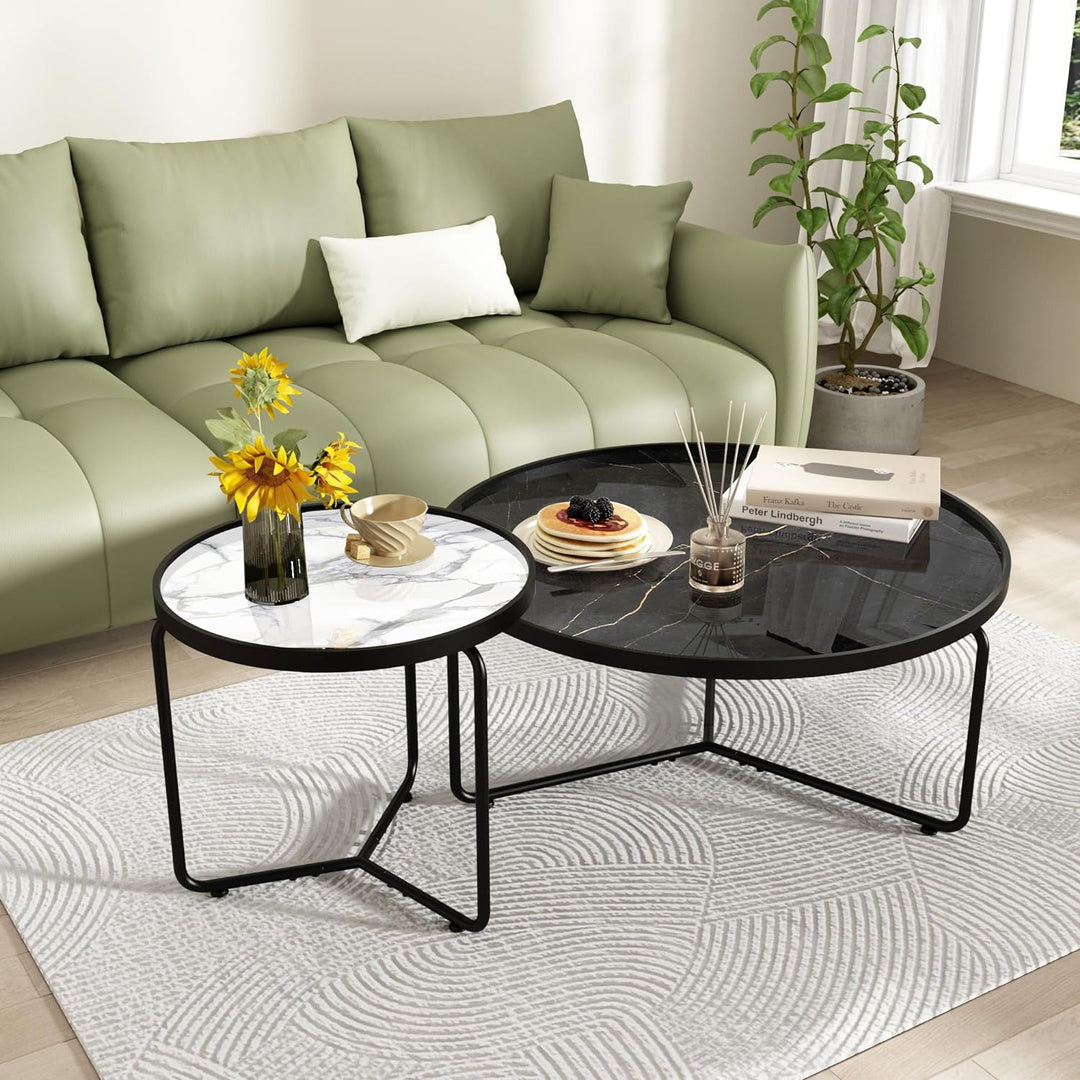 Stylish Black Coffee Table, White End Table Set