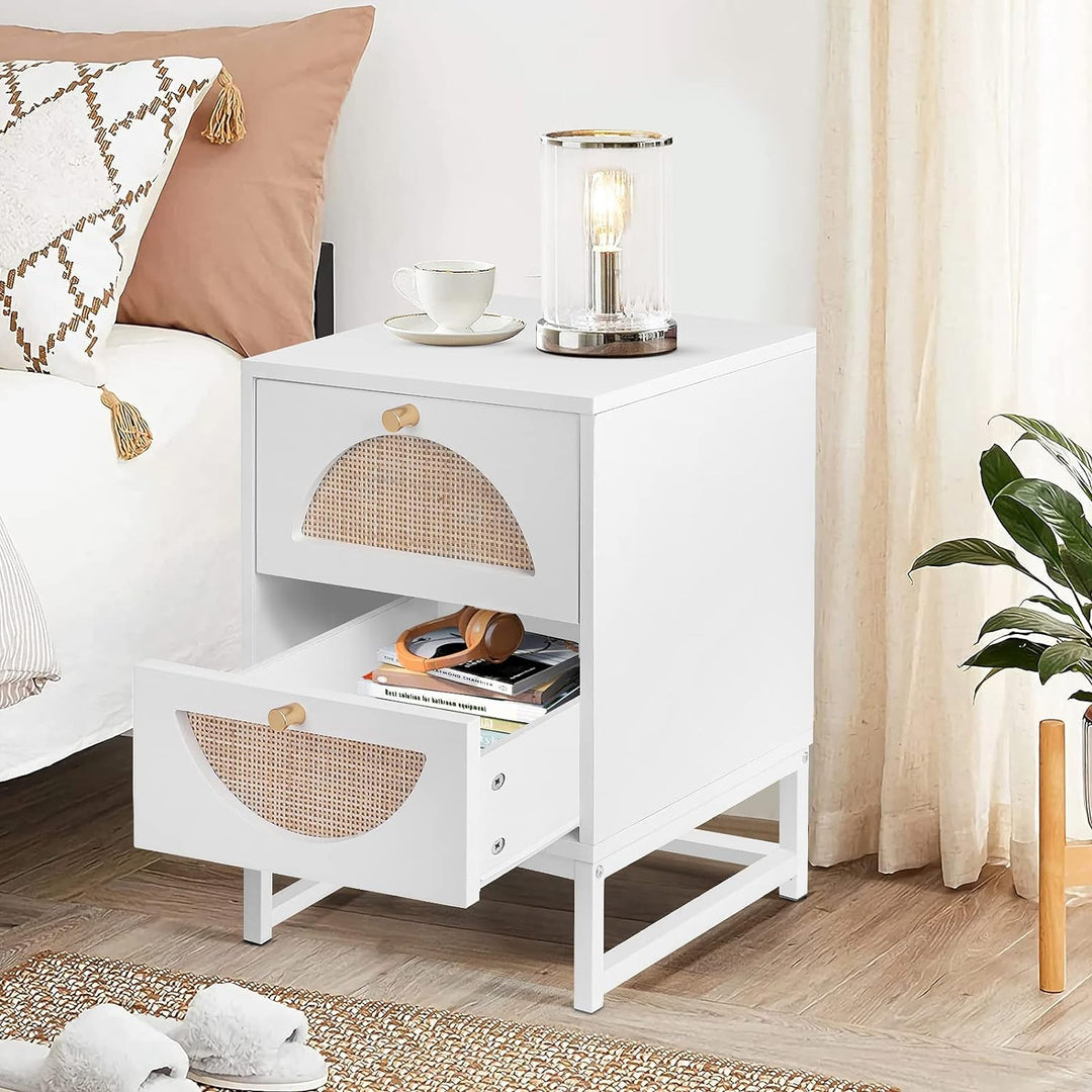 Rattan Nightstand, Wooden End Table, Modern Side Table