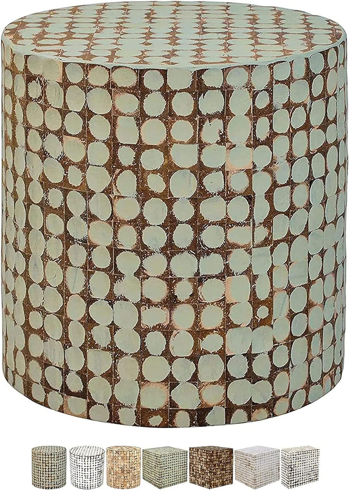 Round Side Table - Coconut Shell Mosaic (Sage)