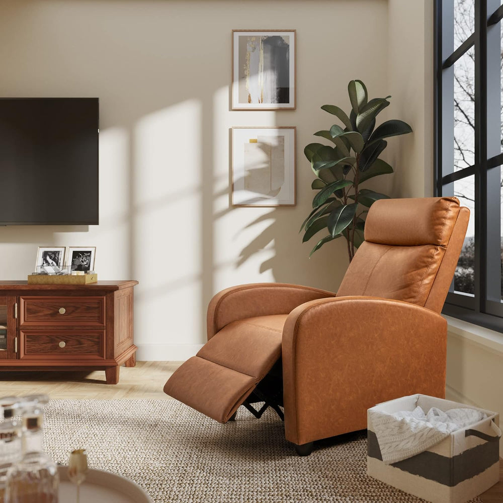 Recliner Chair PU Leather Recliners Home Theater (Khaki)