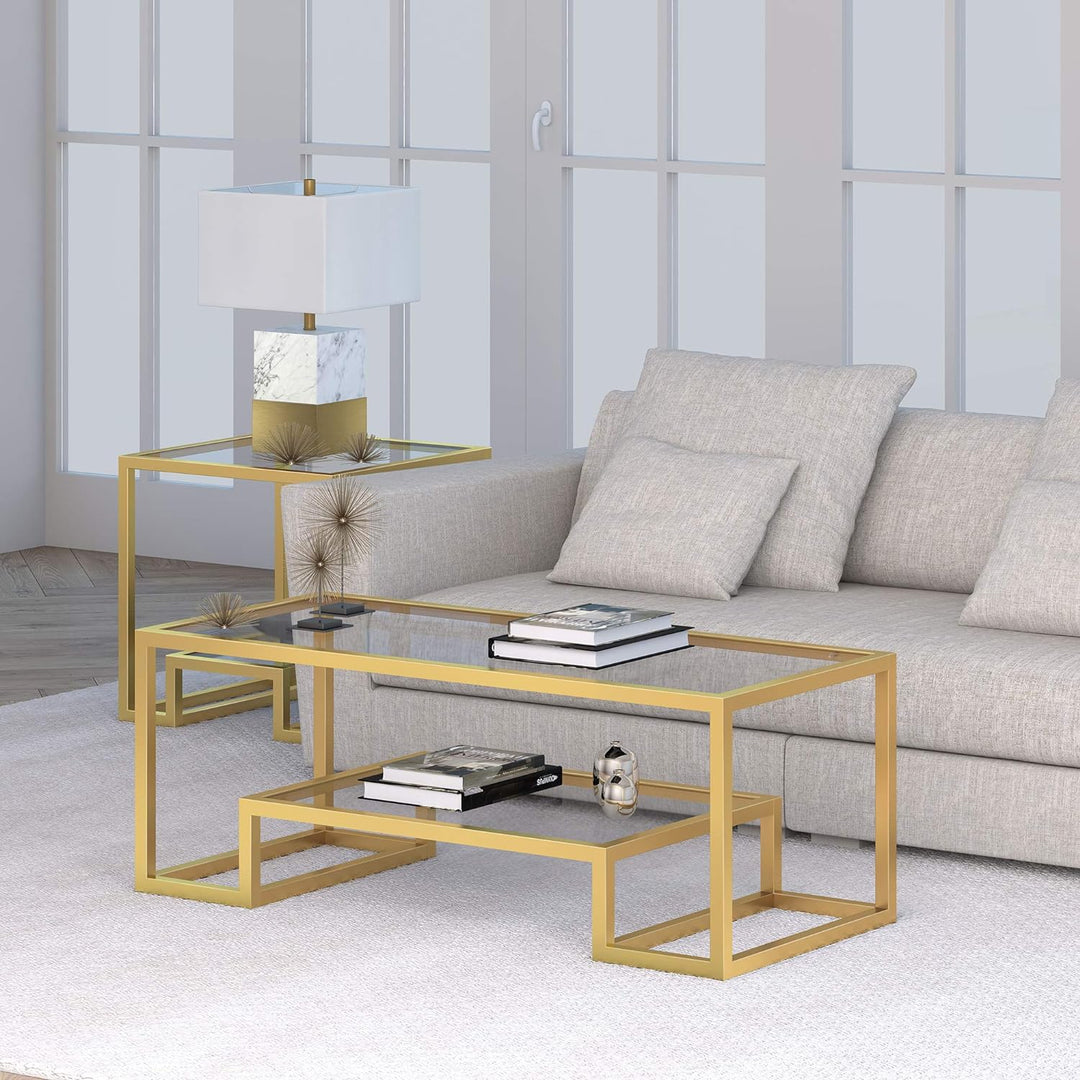 Rectangular Coffee Table, 45-inch Wide, Modern Design, Brass