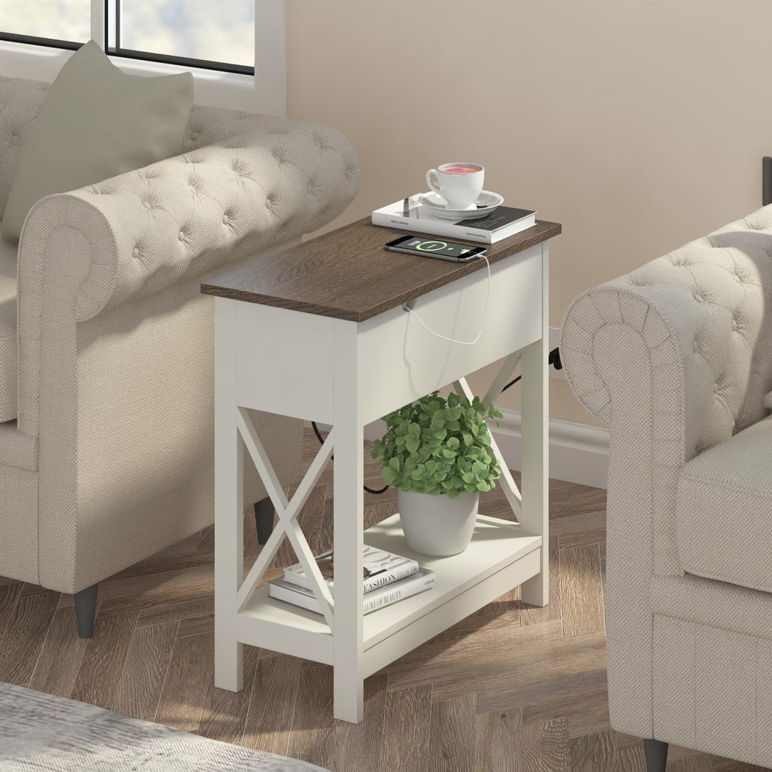 Farmhouse End Table with Charging Station