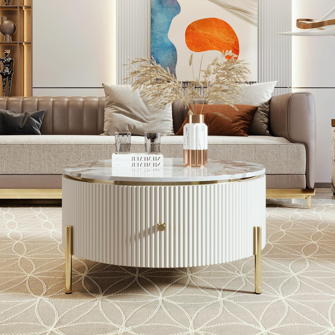 Modern Round Coffee Table with Storage, 31.5" White