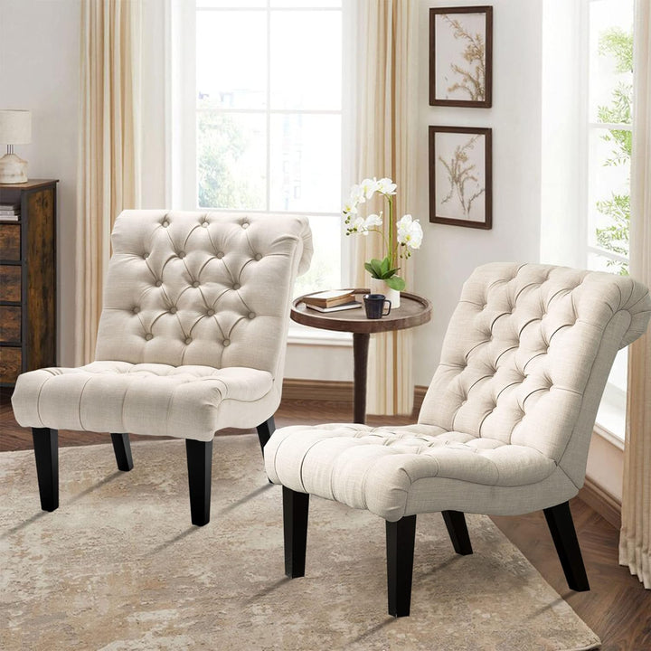 Accent Chairs Set of 2 Modern Armless Cream