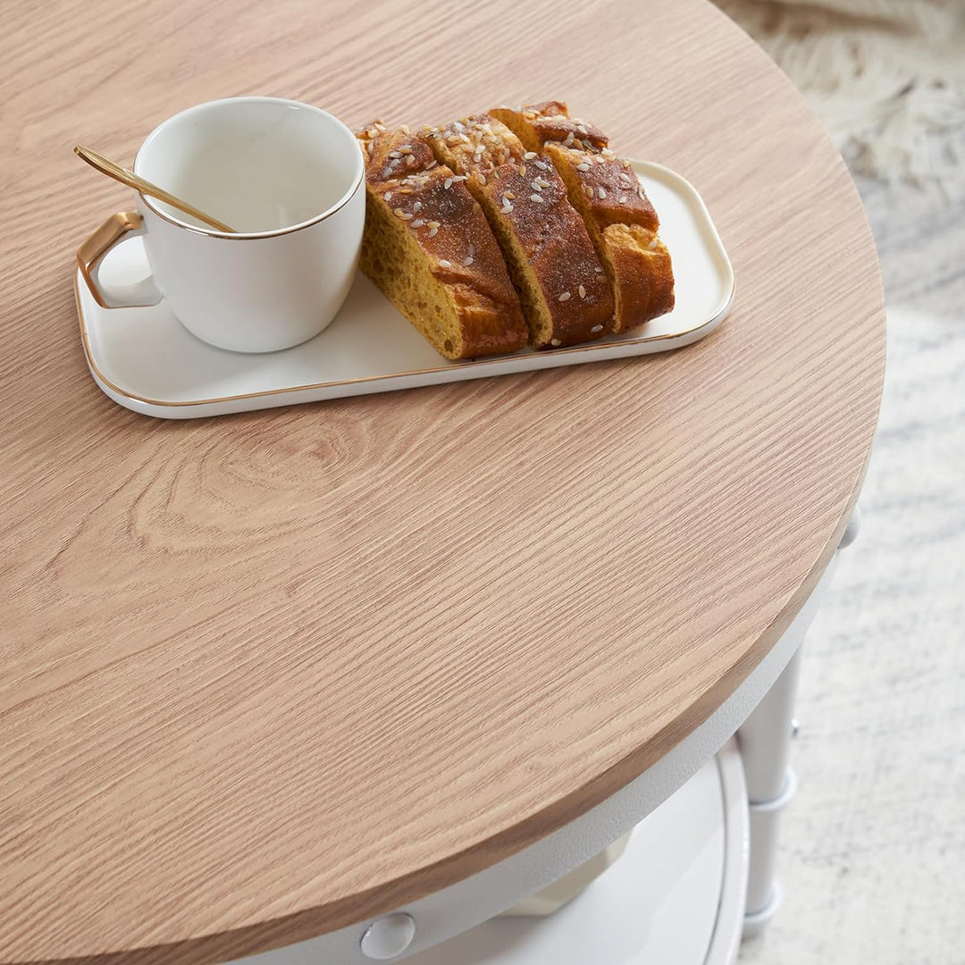 Rustic Farmhouse Coffee Table with 2-Tier Storage, Natural White