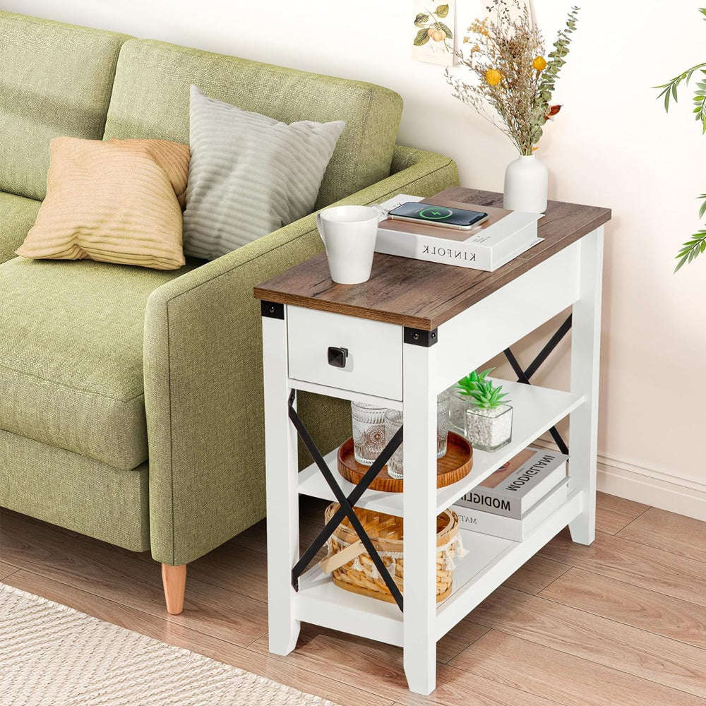 Narrow End Table Set of 2 w/Charging Station