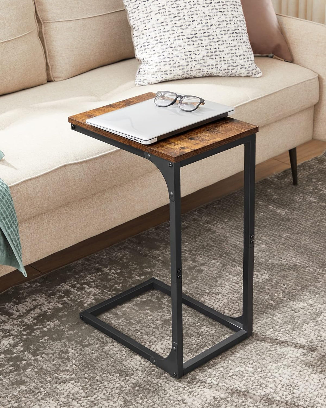 C-Shaped End Table, Small Side Table for Couch