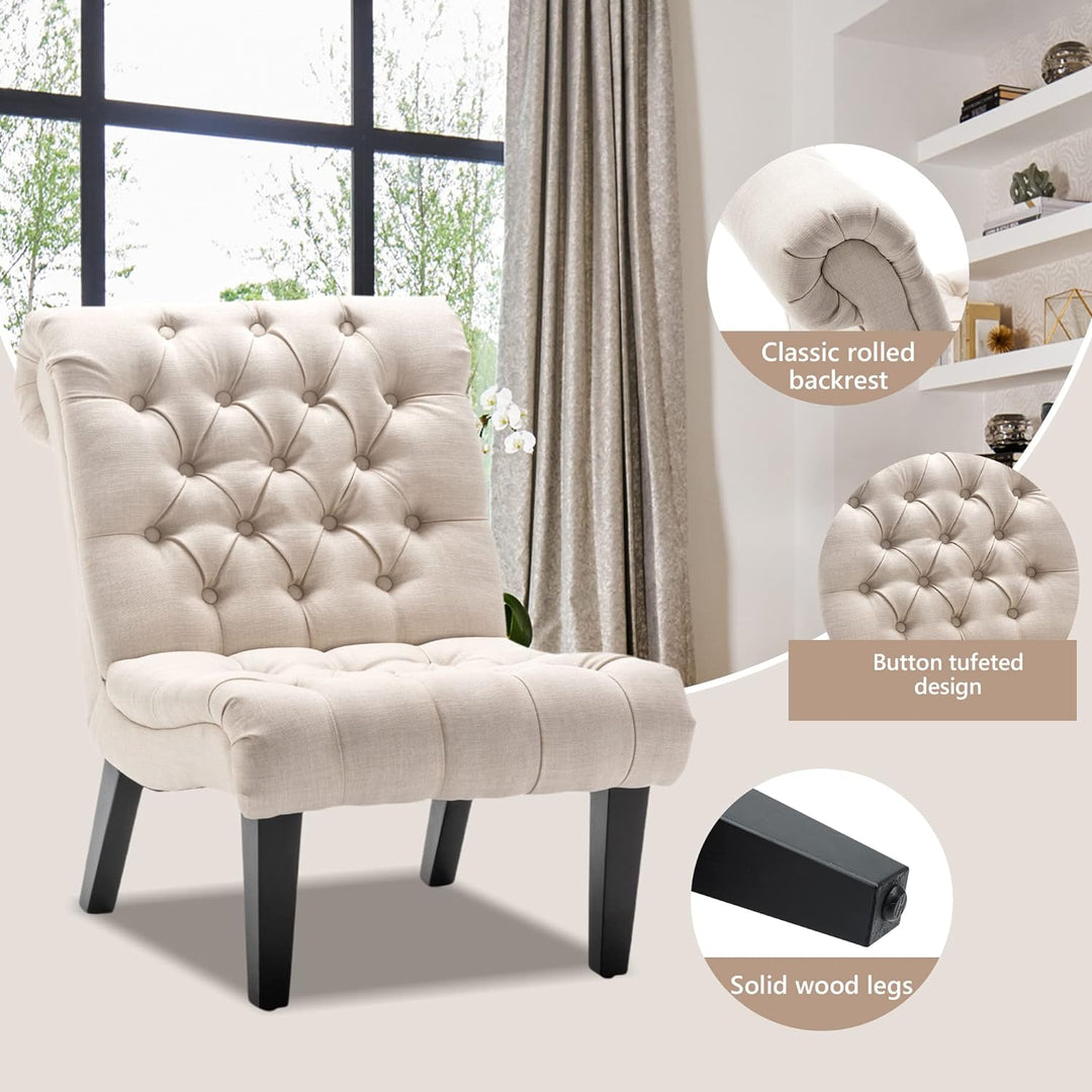 Accent Chairs Set of 2 Modern Armless Cream