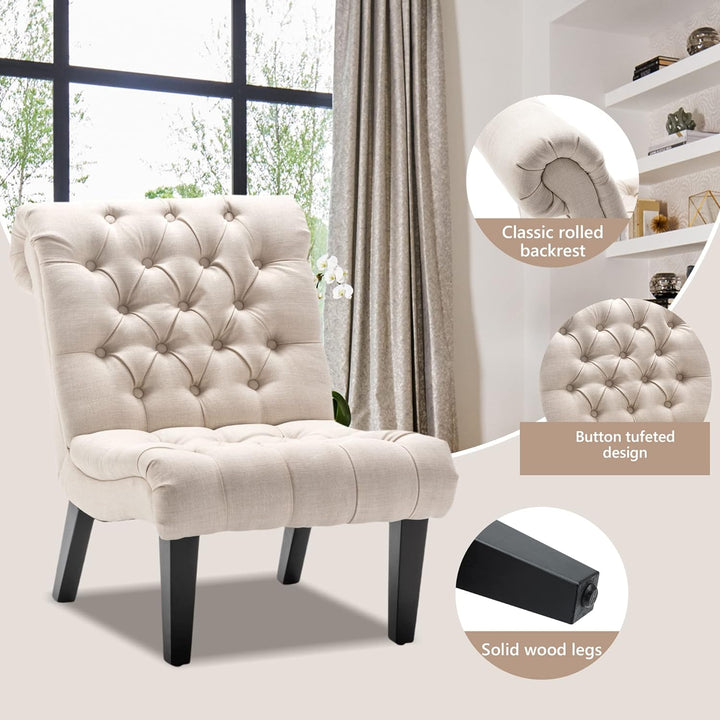 Accent Chairs Set of 2 Modern Armless Cream