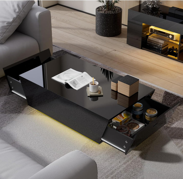 Cozy Castle High Gloss Coffee Table with LED, Black