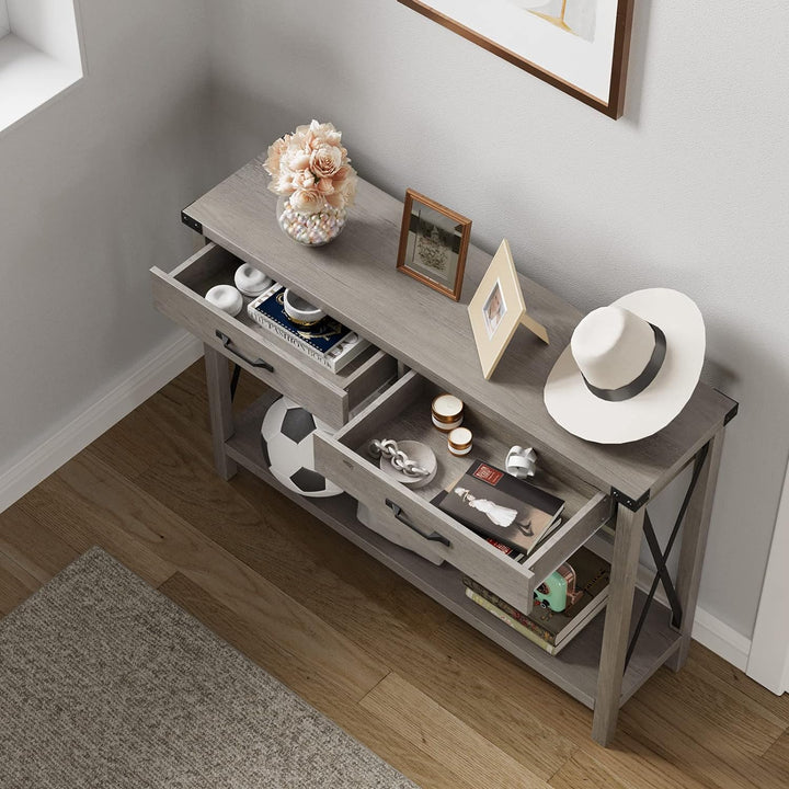 Console Table, Farmhouse Entryway, Accent Wood Sofa-Grey