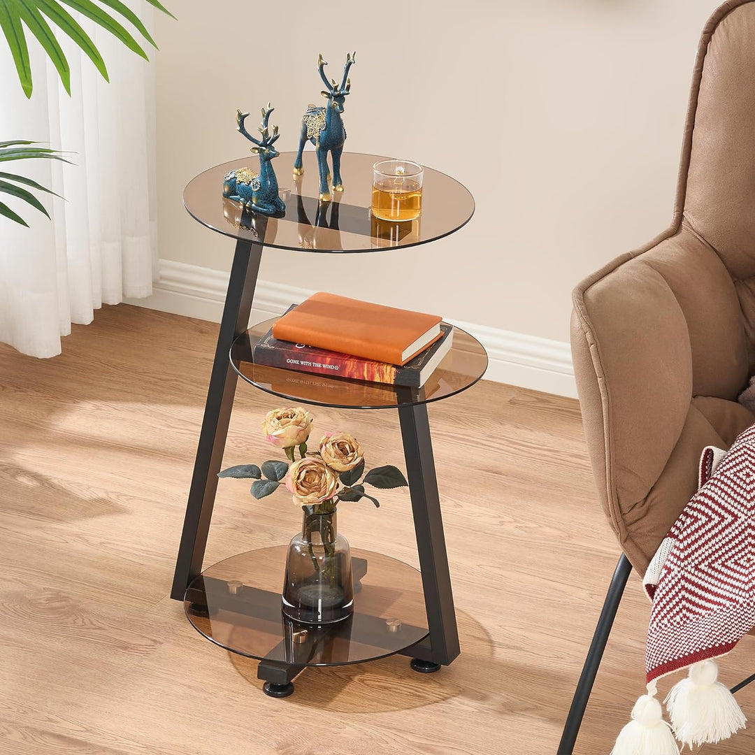 Round End Table Tempered Glass Side Table