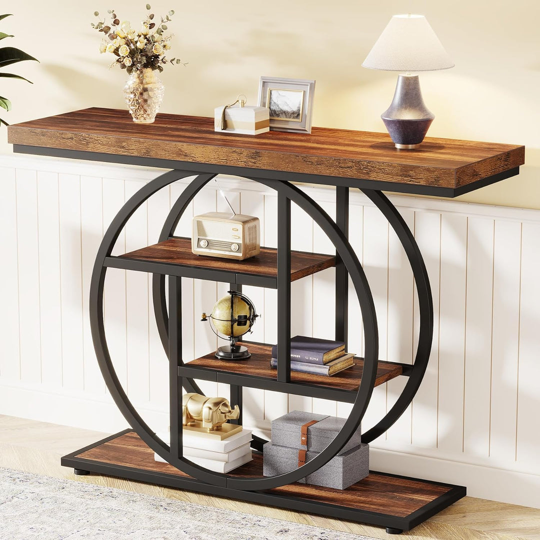 41.3" Console Table, Industrial 4-Tier Sofa, Rustic Brown