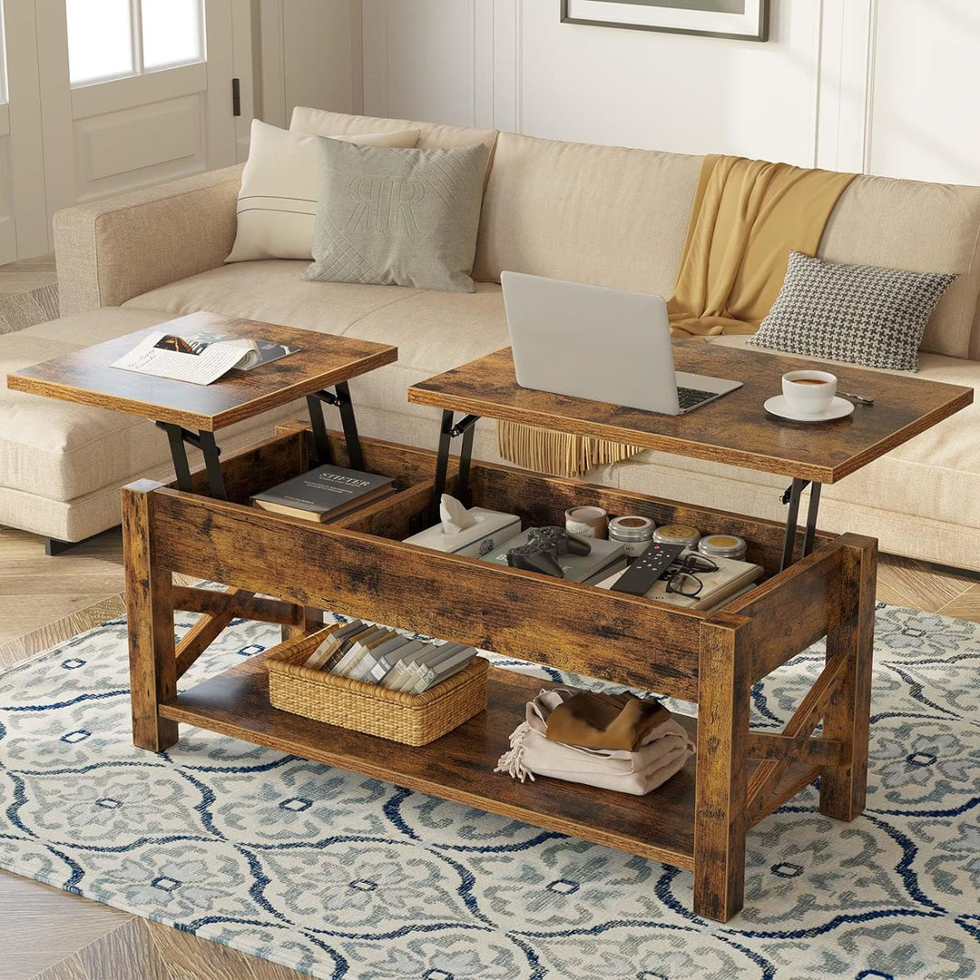 Lift Top Coffee Table with Hidden Compartment, Rustic Brown