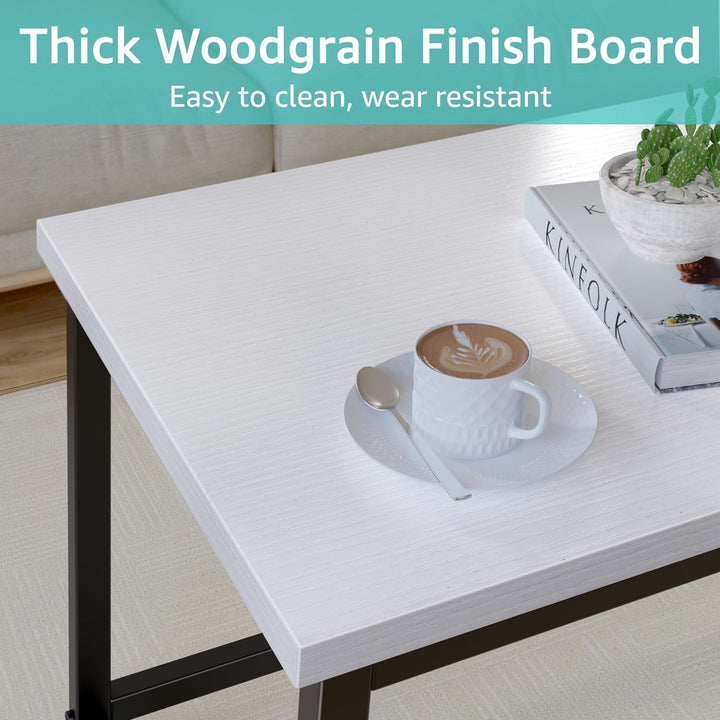 Modern White Wood Coffee Table for Living Room, Rectangle